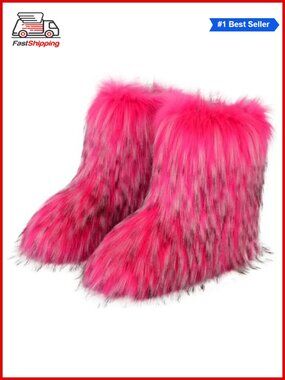 ✨ Faux Fur Knee-High Snow Boots - Furry Winter Boots Flat Heel